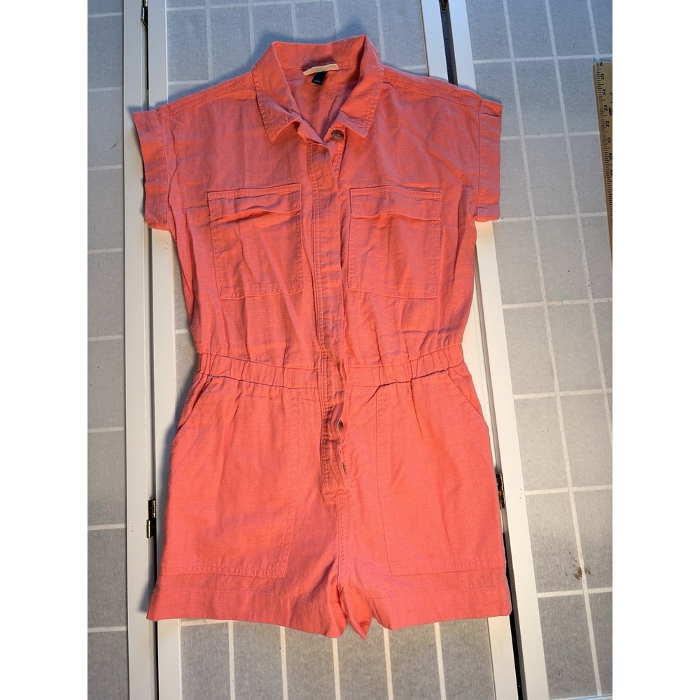 NWOT Universal Thread Linen Blend Coral Short Sleeve Utility Romper Jumpsuit S